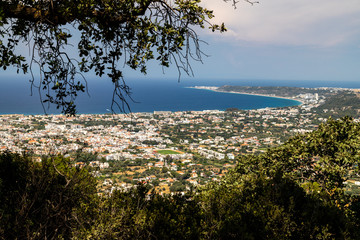 Panoramic view from the hill Filerimos on the aegean sea on Greek island Rhodes