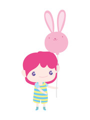 cute little boy cartoon with balloon shaped rabbit
