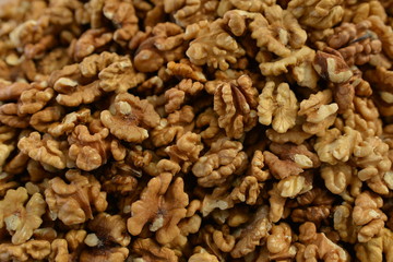 Closeup on pile of walnuts