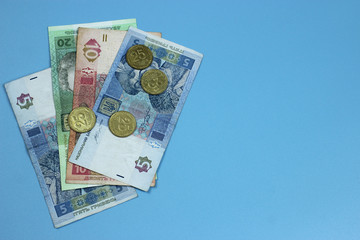 Money Ukrainian hryvna, 200 UAH banknotes and coins