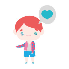 cute little boy cartoon speech bubble heart love
