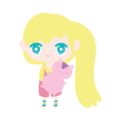 kids, cute little girl anime cartoon and cute squirrel