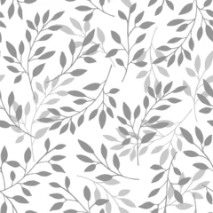 Deurstickers Bloemenprints Naadloze bloemmotief van de takken. Vector illustratie. Achtergrondtakken met grijze bladeren op witte achtergrond.