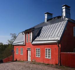 Colorful house in the old town of Porvoo. Typical finnish wooden house. Porvoo, Finland