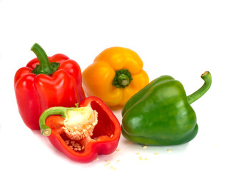 Assorted bell peppers isolated on a white background