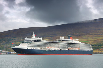 Cruise ship in the harbour of Akureyri in Eyjafjordur, Iceland, Europe