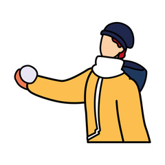 man with winter clothes on white background