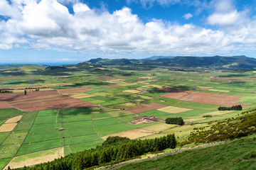 Fototapeta premium Patchwork of green farm pastures 