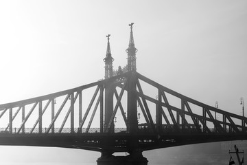 The Liberty Bridge in Budapest in Hungary, it connects Buda and Pest cities across the Danube river. shortest bridge in Budapest city.