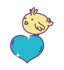 cute little chicken cartoon on love heart