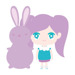 Obraz na płótnie Canvas kids, cute little girl anime cartoon bunny