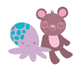 cute toys kids gray cat and teddy bear