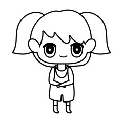 kids, cute little girl anime cartoon character thick line