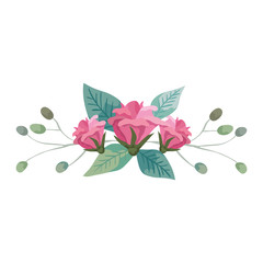 cute flowers with branches and leafs isolated icon vector illustration design