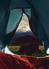 Camping tent mountains nature adventure travel  © nika