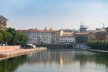 Fototapeta na wymiar Naviglio Grande canal of the Darsena in Milan