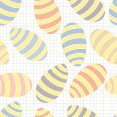 Vintage Striped Easter Egg vector seamless pattern. Muted colored striped eggs with a small grid background. All colors can be changed.