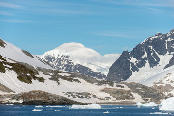 Antarctic landscape with glacier and mountains