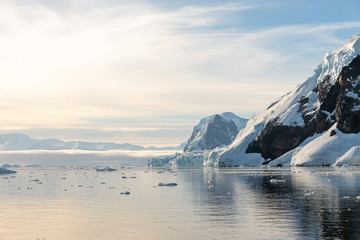Antarctic landscape with glacier and mountains
