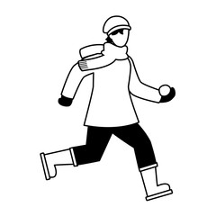 man standing with winter clothes on white background