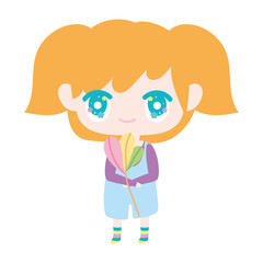 kids, cute little girl anime cartoon with flower