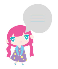 kids, little girl anime cartoon speech bubble