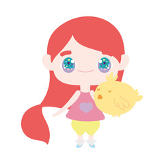 cute little girl anime cartoon holding chicken
