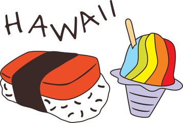 Musubi and shave ice. Design for Hawaii menu