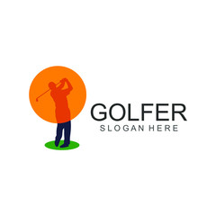 Men Playing Golf Silhouette Logo Design