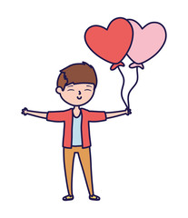 happy valentines day young boy with balloon heart love card