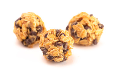 Peanut Butter and Oatmeal Energy Balls with Chocolate Chips Sweetened with Honey