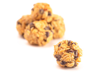 Peanut Butter and Oatmeal Energy Balls with Chocolate Chips Sweetened with Honey