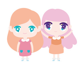 Obraz na płótnie Canvas kids, cute little girls anime cartoon characters