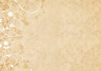 Vintage floral design with swirls, grunge paper background