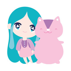 kids, cute little girl anime cartoon and cute squirrel