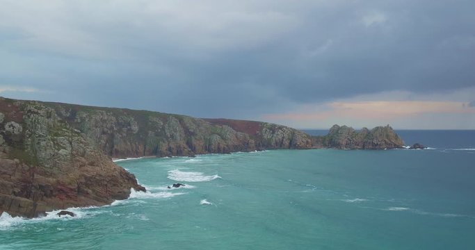 United Kingdom, England, Cornwall, Logan Rock and Porthcurno Beach