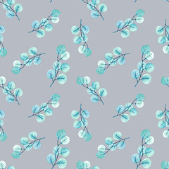 Watercolor hand painted botanical pastel colored leaves illustration seamless pattern, wallpaper, wrapping paper