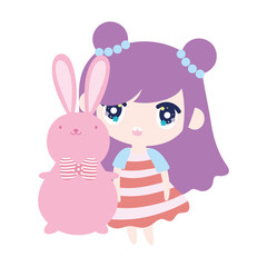 kids, cute little girl anime cartoon bunny