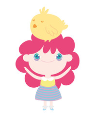 cute little girl anime cartoon with chicken in head