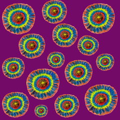 Abstract pattern in the form of multi-colored flowers. Hand-drawn watercolor painting. Design for prints, wallpapers, covers.