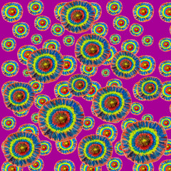 Abstract pattern in the form of multi-colored flowers. Hand-drawn watercolor painting. Design for prints, wallpapers, covers.