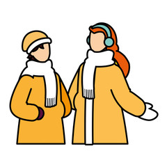 couple of people with winter clothes on white background