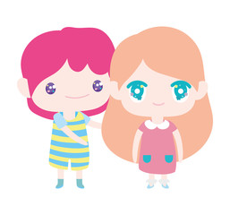 kids, little girl and boy anime cartoon characters