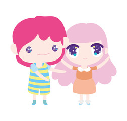 kids, little girl and boy anime cartoon characters