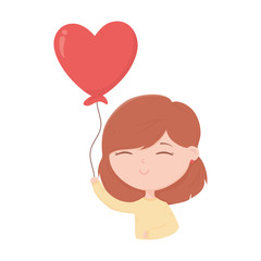happy valentines day young girl with balloon heart love card