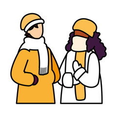 couple of people with winter clothes on white background