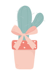 happy valentines day potted cactus bow love hearts