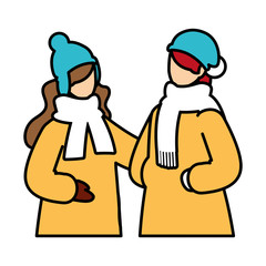 women with winter clothes on white background