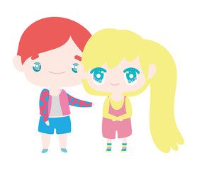 kids, little girl and boy anime cartoon characters