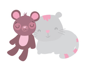 cute toys kids gray cat and teddy bear
